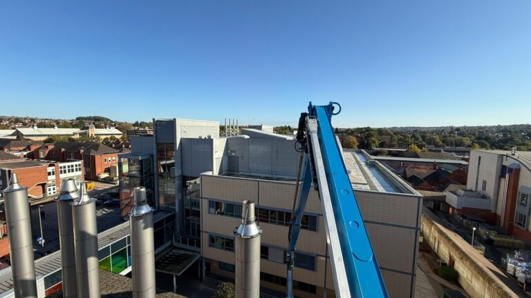 Removal of 5.5 meter chimneys, view from the roof over Nottingham.