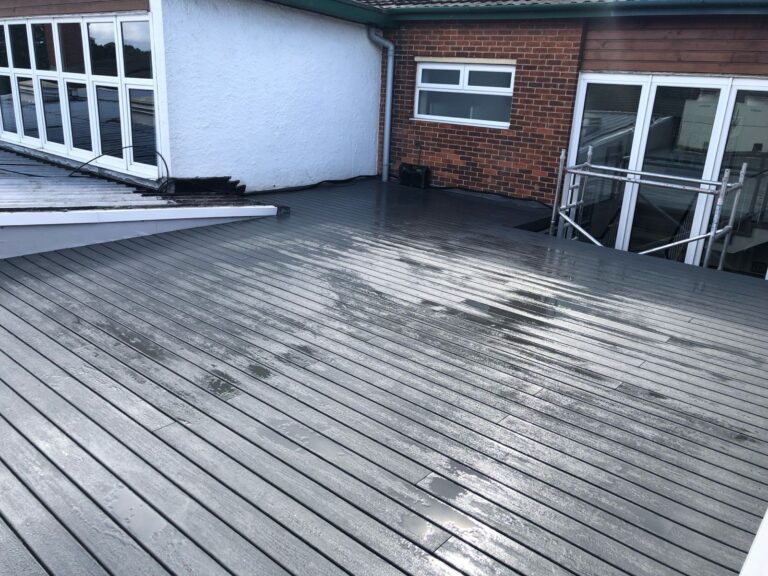 Derby High School flat roof replacement and new grey decking building project by Allsopp Construction